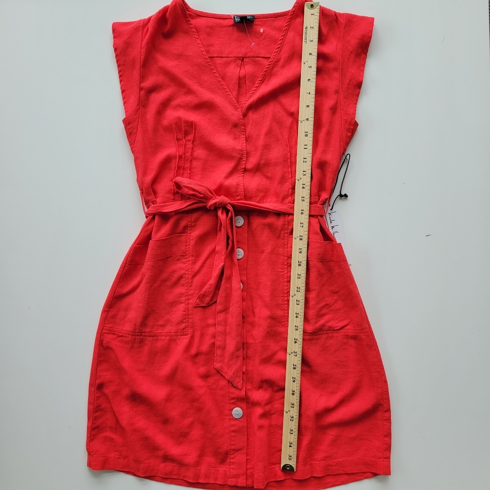 Nicole Miller | NWT Linen Blend Button Up Mini Dress Red Size M - Picture 5 of 10